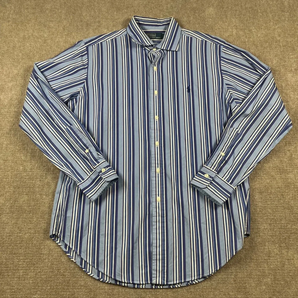 Polo Ralph Lauren Men's Striped Shirt L Blue Button Down Long Sleeve Pony Preppy